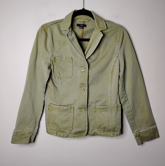 GAP Utility Twill Blazer Olive Green Chore/Safari Jacket Pockets Size Small Y2K - Picture 2 of 6